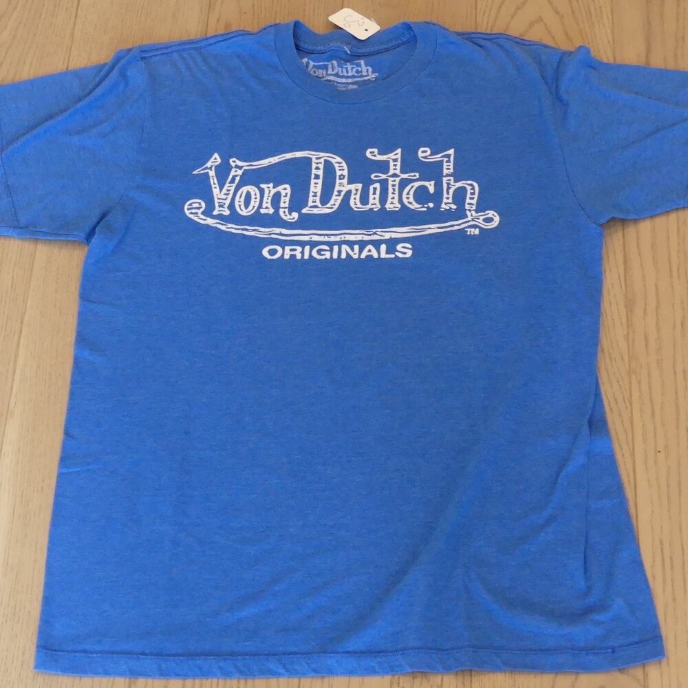 Von Dutch Originals T-Shirt Blue Large Vintage Y2K Streetwear Logo Tee